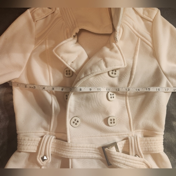 Women's Double-Breasted Belted Jacket - Cream, size medium - Picture 7 of 10